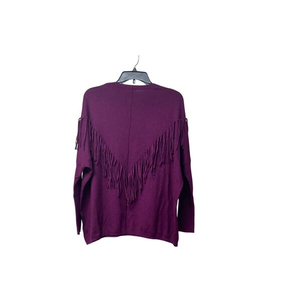 DKNY Fringe Embellished V-neckline Dolman Sweater, Purple, S - Picture 11 of 13
